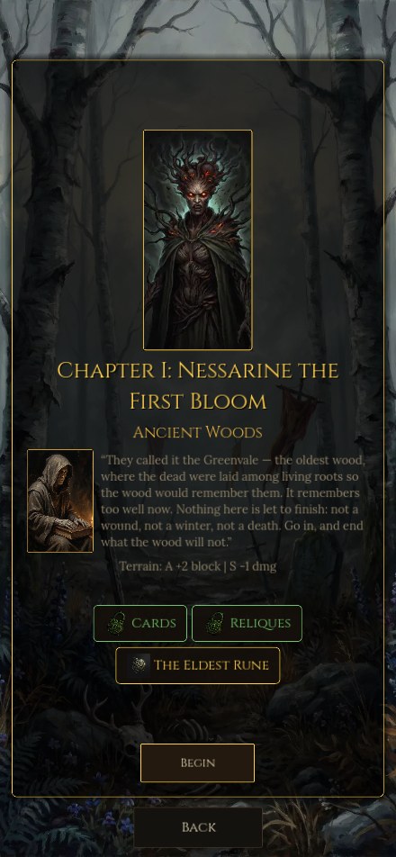 Chapter I intro — Nessarine the First Bloom, Ancient Woods